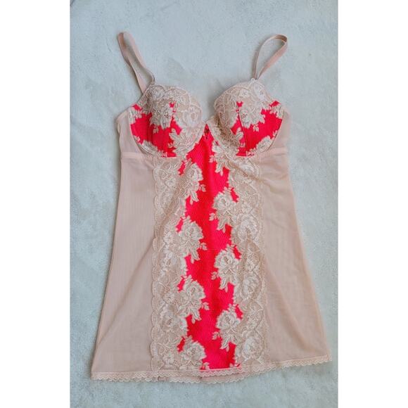 Victoria's Secret Very Sexy Garter Slip-on Bra Babydoll Hot Pink Ivory 36C - Picture 2 of 9